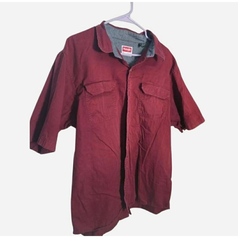 Men's XL Wrangler Premium Quality Mid Sleeve Button-Down Shirt –Burgundy